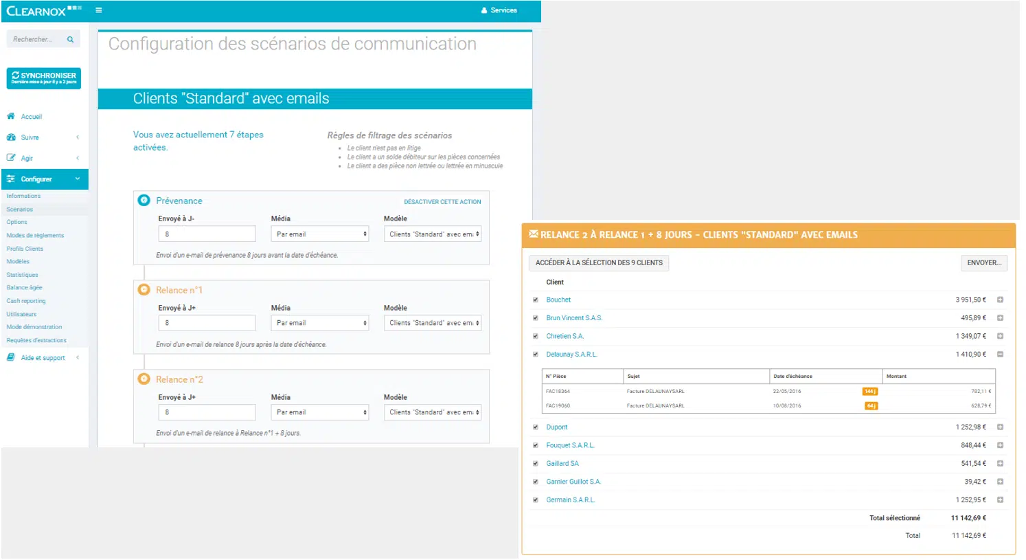 Interface du logiciel de recouvrement Clearnox